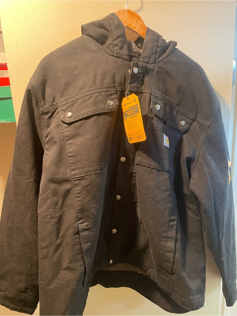Carhartt Black Hooded Work Jacket with Snap Front